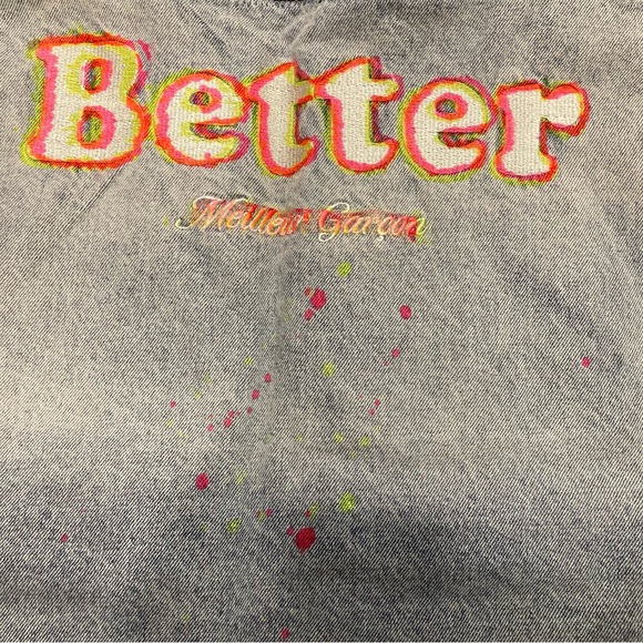 Men’s Light Wash Blue Jean Vest Neon Paint Splatter Open Front Pockets L - Picture 10 of 16